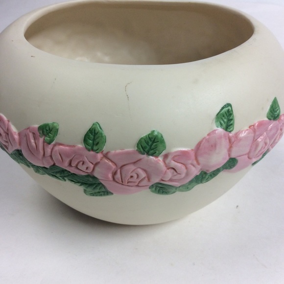 Vintage Round Rose Floral Ceramic Pot Vase - Picture 5 of 8